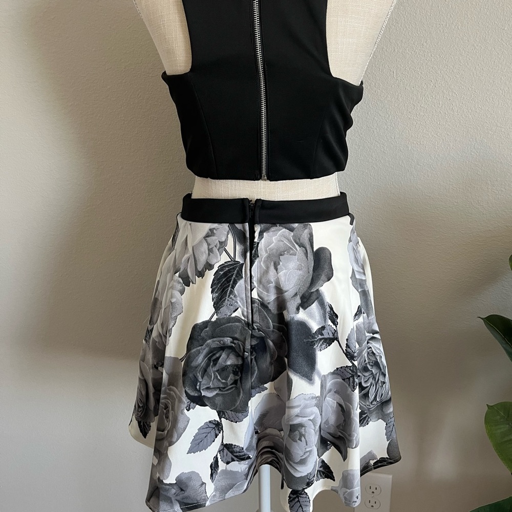 Black floral two piece homecoming dress